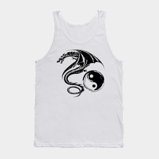 Yin And Yang Big Black Flying Dragon On White Background Design Tank Top